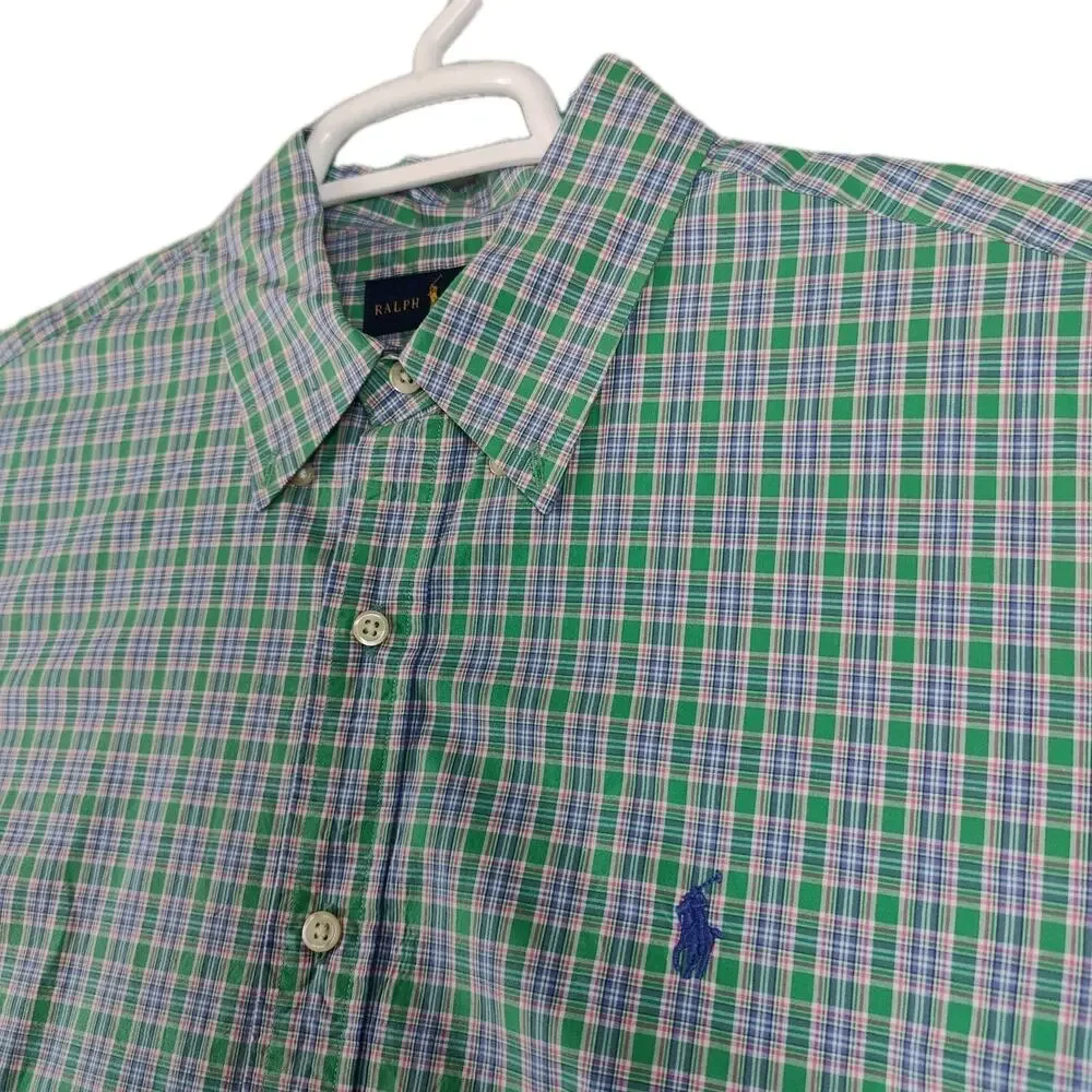 Polo Ralph Lauren Button Up Shirt Mens Large L Tartan Plaid Blue Small Pony